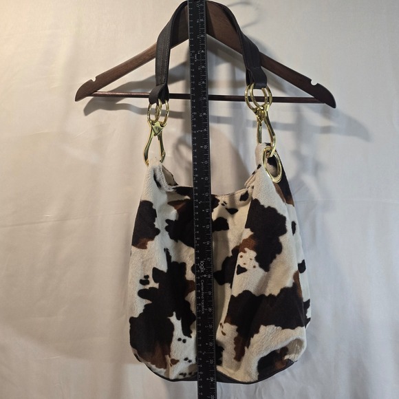 Braciano Cow Print Furry Hobo Shoulder Bag Gold Tone Hardware - Picture 8 of 9